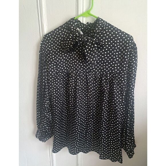 Zara womens Xl Hi Neck Polka Dot Black White Popover Loose Fit Shirt Top - Picture 5 of 9